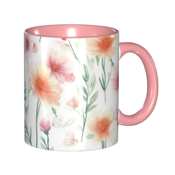 Flowers Coffee Mug Fun Custom Ceramic Mugs 11oz Pink