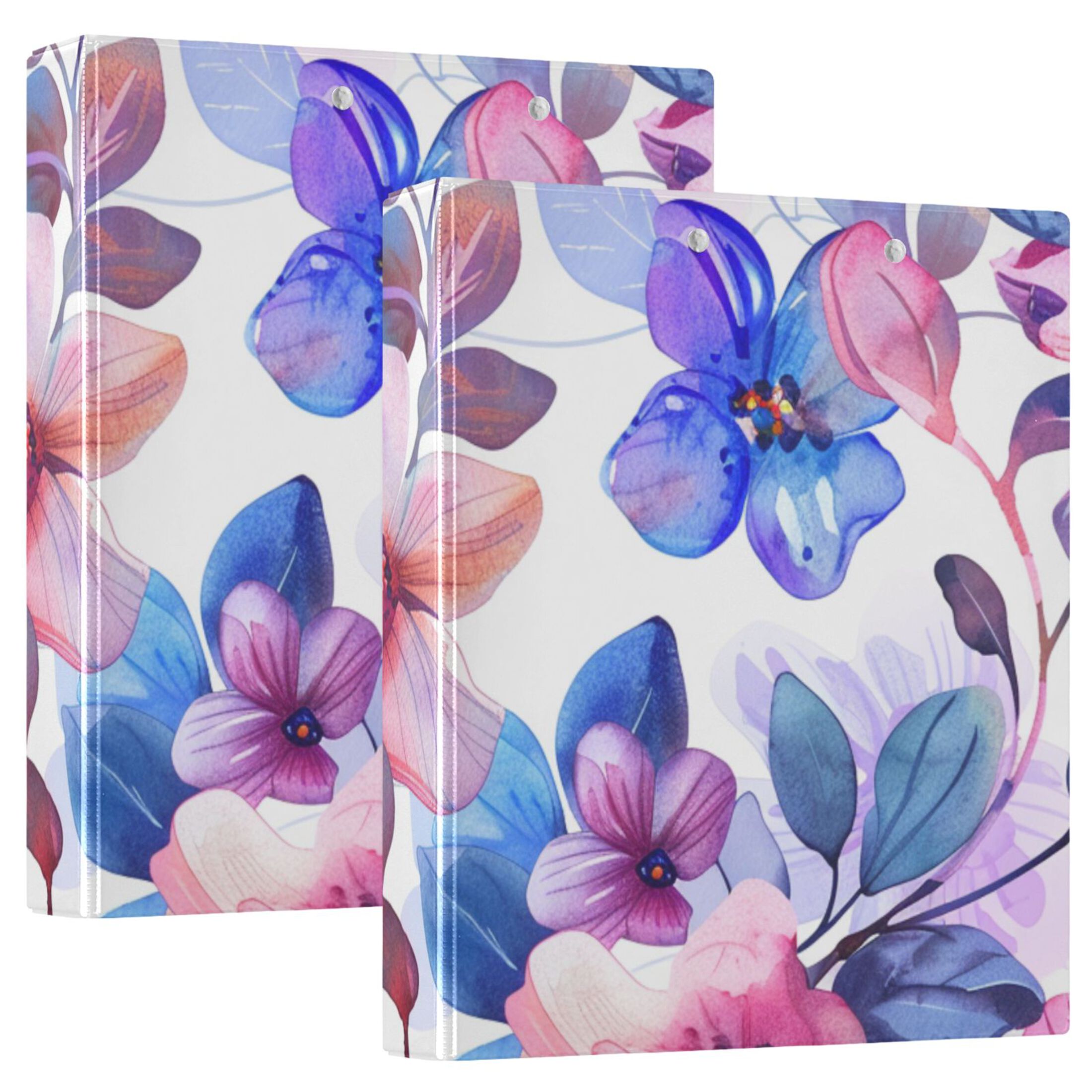 Flowers Colorful 3 Ring Binders 1.5 inch Hardcover File Folders with Interior Pockets A4 Size Organizer for School Office Hospital Set of 2