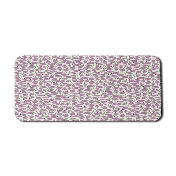 Flowers Computer Mouse Pad, Russian Folk Art Inspired Style Flower Petals Botanical Fashion Retro, Rectangle Non-Slip Rubber Mousepad X-Large, 35" x 15" Gaming Size, Green and Grey Pink, by Ambesonne