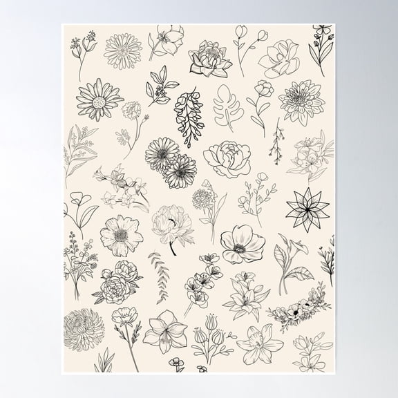 Flowers Cosmos Floral Design Poster Wall Art, Modern Wall Decor For Living Room Bedroom, 12x18 UNFRAMED