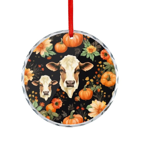 Flowers Cow Fall Pumpkins Ornament Happy Fall Harvest Hanging Ornament Hanging Craft Collectibles for Xmas Trees Home Party Gifts for Family Couples Friends