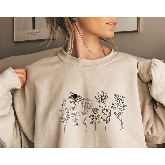 Flowers Crewneck Sweatshirt, Aesthetic Tees, Floral Shirts For Women, Wild Flowers Graphic Tees, Flower Shirt For Women,Minimalist Tee Af009, Sweatshirt Size S-5Xl