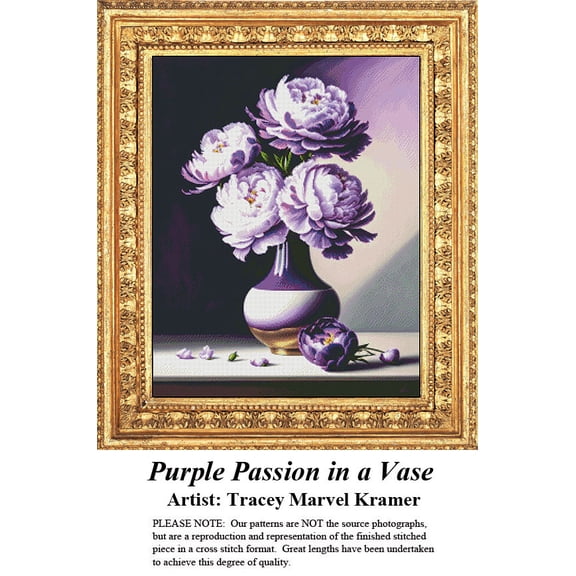 Flowers Cross Stitch Patterns | Purple Passion in a Vase (Pattern Only, You Provide The Floss and Fabric)