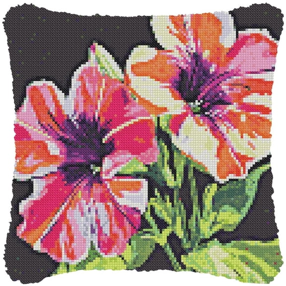 Flowers Cross-Stitch Pillow DIY Kit Fully Openable Zipper Design Pillowcase 11CT Counted Needlepoint Handmade Cushion Pre-Printed Pattern Eco-friendly Cotton and Linen 45x45cm