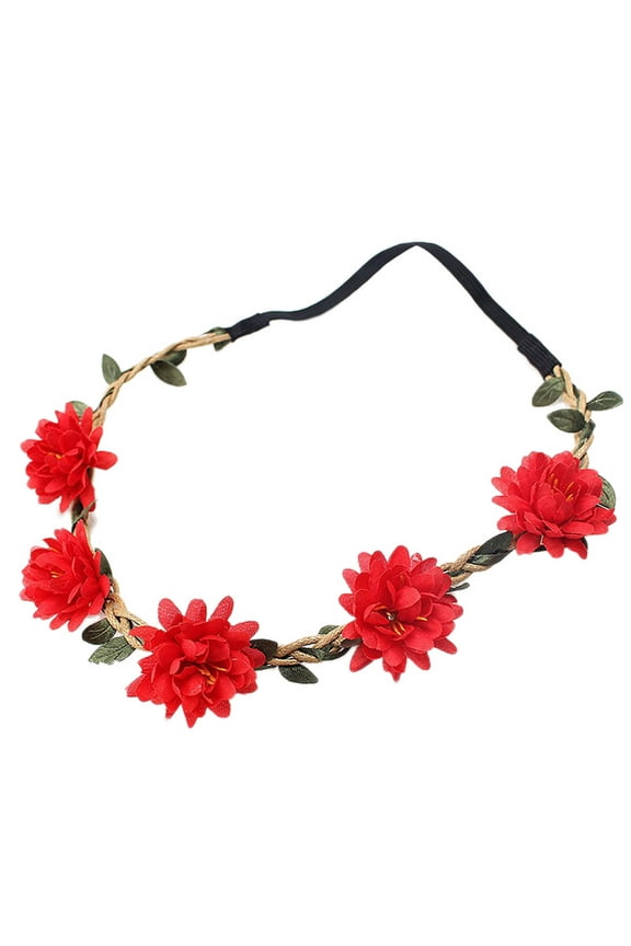 Flowers Crown BWASD Boho Wreath Floral Garland Headband Rose Headpieces Headband Spring Summer for Music Festival Celebration Beach Wedding Party Red