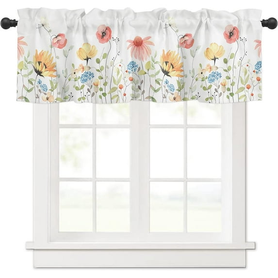 Flowers Curtain Valance Window Treatment Watercolor Flowers Spring Plant Rod Pocket Short Window Valance for Kitchen Windows Living Room Bathroom 54 x 18 Inch,1 Panel
