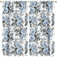 thumbnail image 1 of Flowers Curtains Blue Rose Floral Gray Leaves Natural Plants Modern Aesthetic Bedroom Living Room Bathroom Blackout Rod Pocket Decoration Window Drapes 2 Panels W42xL84in, 1 of 6