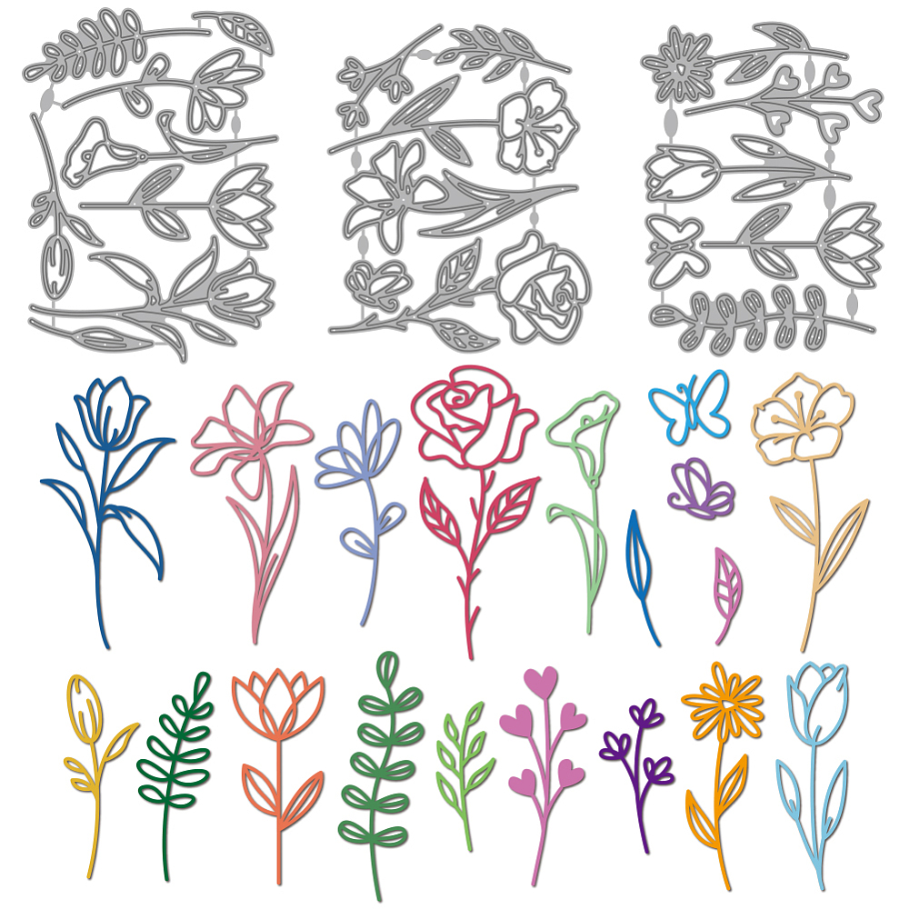 Flowers Cutting Dies Rose Lily Tulip Flower Metal Die Cuts Plant Leaves ...