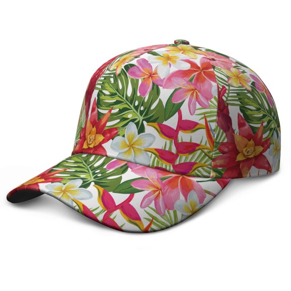 Flowers Dad Hat, Lightweight and Durable Adjustable Baseball Cap with UV Protection, Vibrant Hawaiian Print and Botanical Pattern for Men Women
