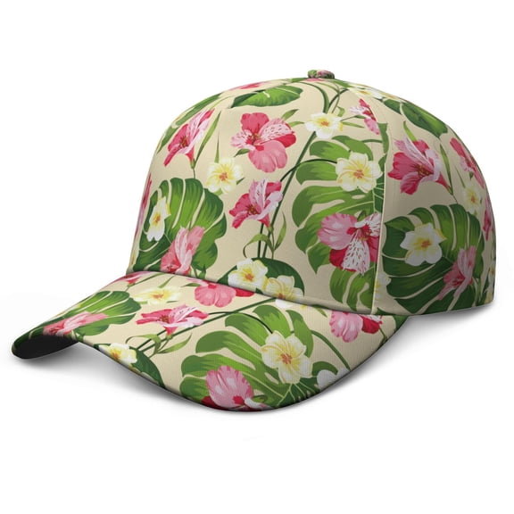 Flowers Dad Hat, Lightweight and Durable Adjustable Baseball Cap with UV Protection, Vibrant Hawaiian Print and Botanical Pattern for Men Women