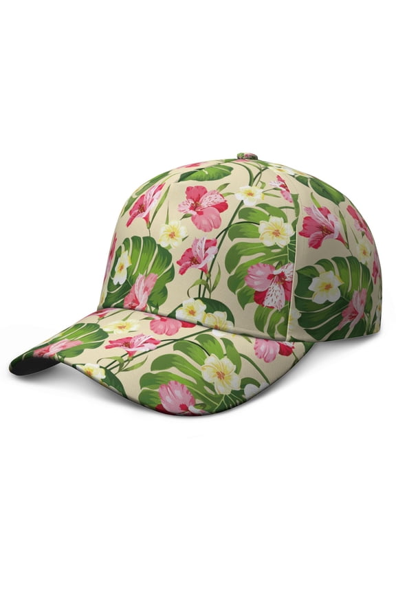 Flowers Dad Hat, Lightweight and Durable Adjustable Baseball Cap with UV Protection, Vibrant Hawaiian Print and Botanical Pattern for Men Women