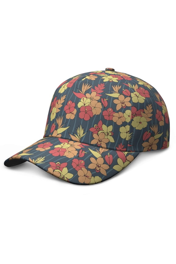 Flowers Dad Hat, Lightweight and Durable Adjustable Baseball Cap with UV Protection, Vibrant Hawaiian Print and Botanical Pattern for Men Women