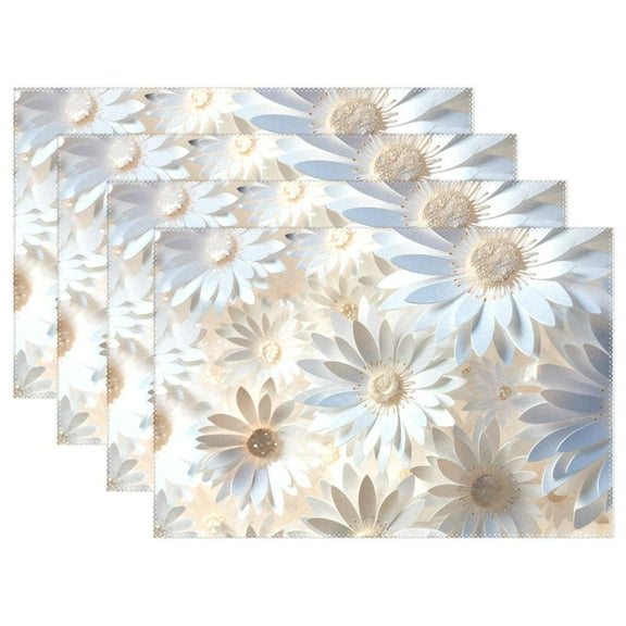 Flowers Daisy 4 PCs Placemats Set Linen Non-Slip Table Mat Rectangular Washable for Dining Kitchen Party 12"x18"