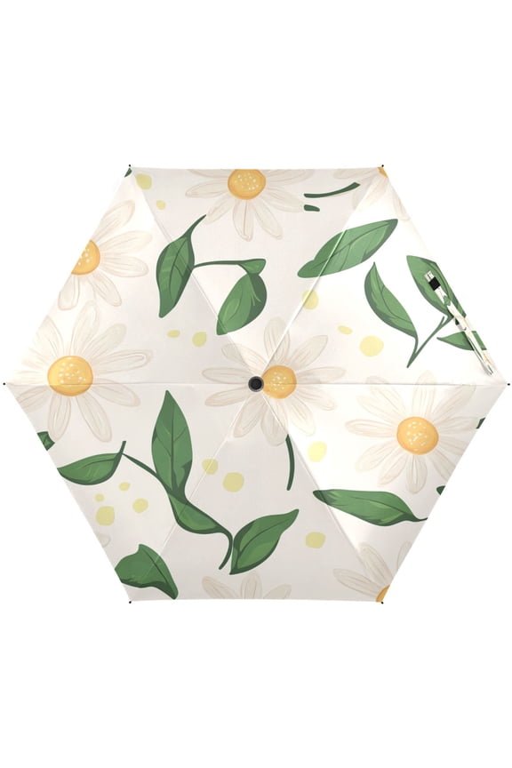 Flowers Daisy Pattern Umbrellas for Sun Auto Open Close UV50+ Waterproof 5-Fold Compact Fiberglass Frame