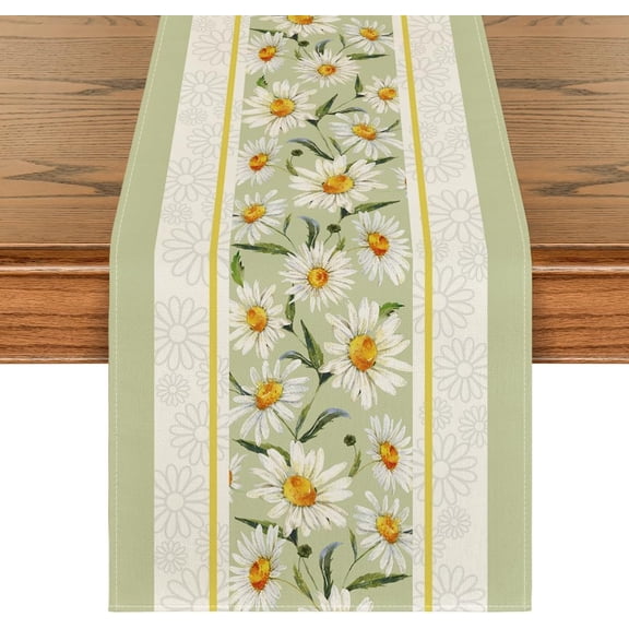 Flowers Daisy Summer Table Runner, Seasonal Easter Summer Holiday Kitchen Dining Table Decoration for Home Party Indoor 13x72 Inch