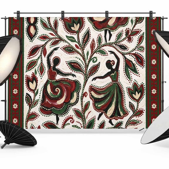 Flowers Dance Photography Backdrop 7x5FT, Abstract Red Green Dots Floral Leaf Dances Beige Photo Backdrops, Background for Photography Studio Photo Studio Background, Back Drop for Photoshoot