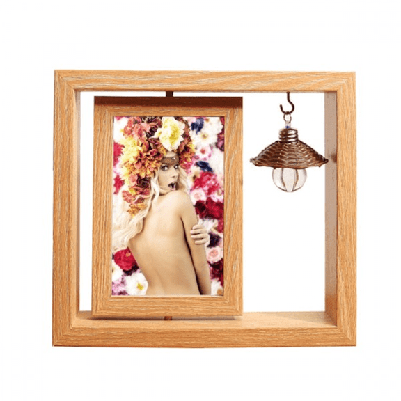 Flowers Decorated Enthusiastic Lady Wooden Rotating Picture Photo Frame 4x6