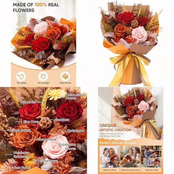Flowers for Delivery Preserved Flower Fresh Bouquet Forever Fall Flowers Birthday Gifts for Women Mom Anniversary Real Rose Gifts for Grandma Sister Wife from Daughter Fall Home Wedding Decor