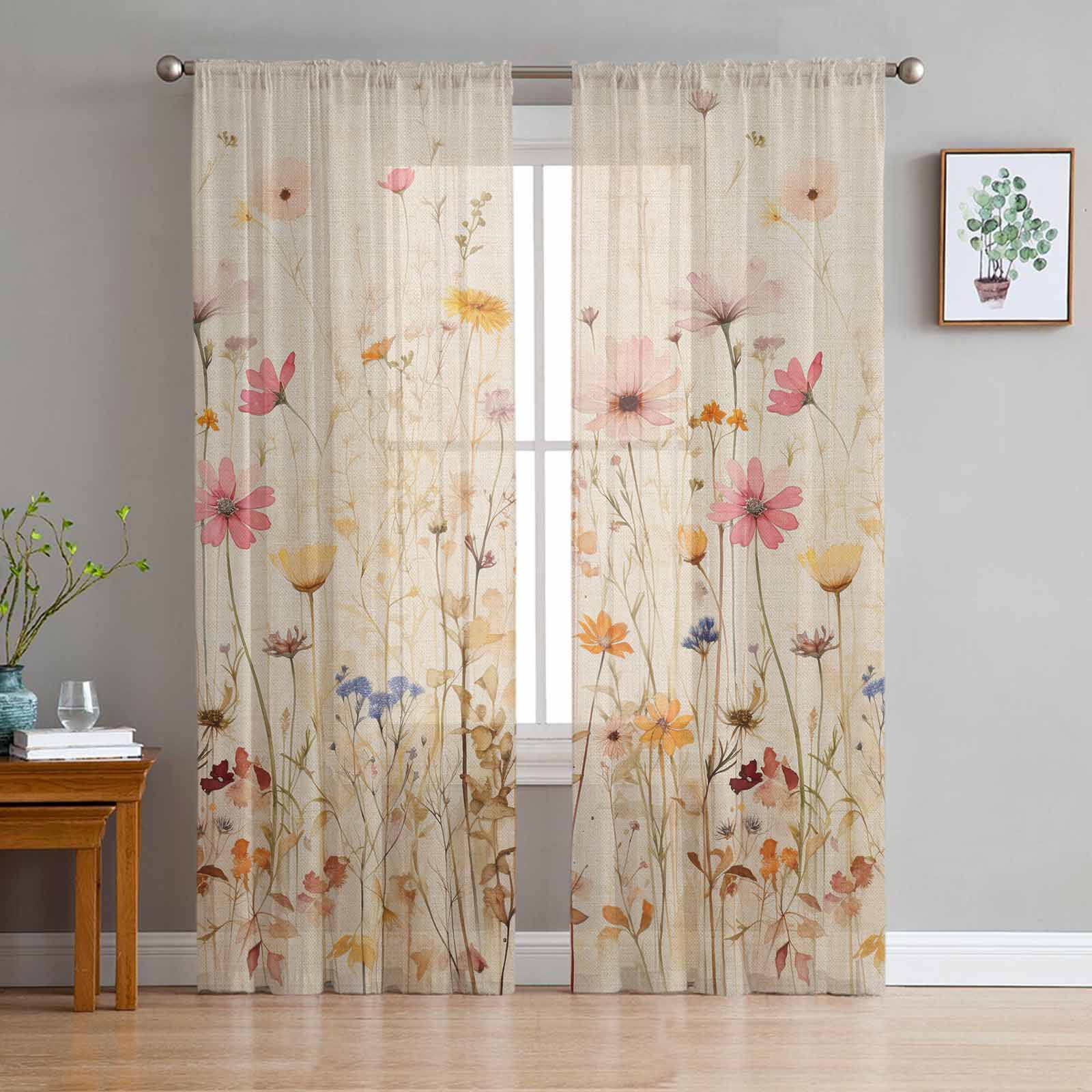 Flowers Dense Rattan Modern Printed Tulle Curtains for Bedroom Balcony ...