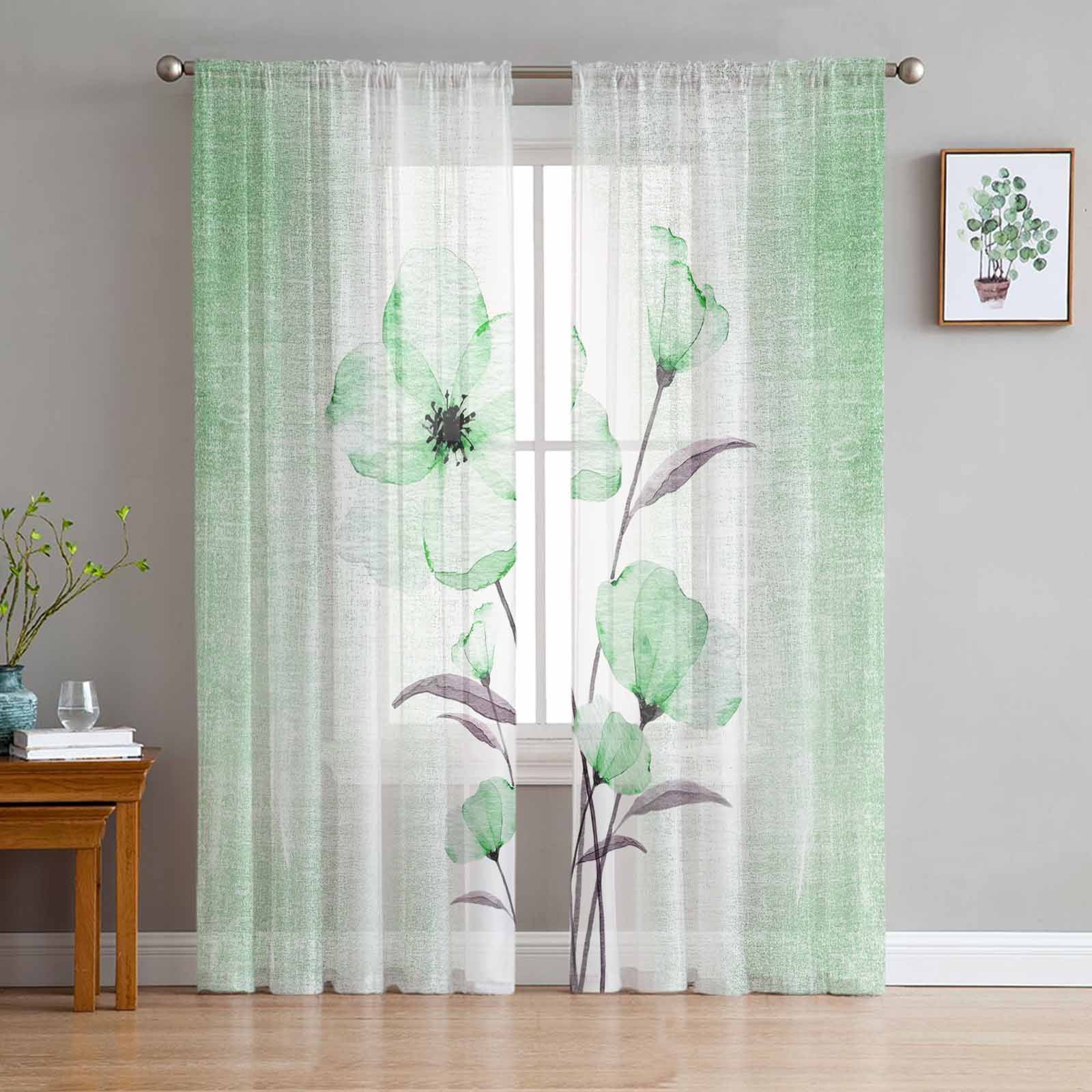Flowers Dense Rattan Modern Printed Tulle Curtains for Bedroom Balcony ...