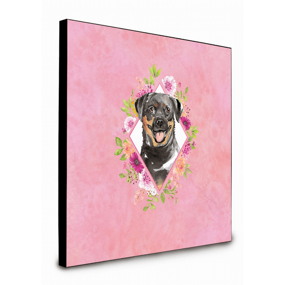 Caroline's Treasures CK4217UP88 Rottweiler Pink Flowers Artwork Wall Panel, , multicolor