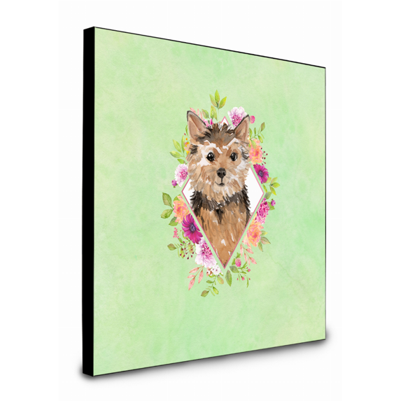 Carolines Treasures CK4380UP88 8 x 8 x 0.625 in. Norwich Terrier Green Flowers Artwork Panel Wall Decor