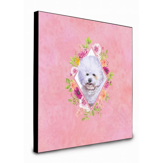 Carolines Treasures CK4120UP88 Bichon Fris 2 Pink Flowers Artwork Wall Panel, , multicolor