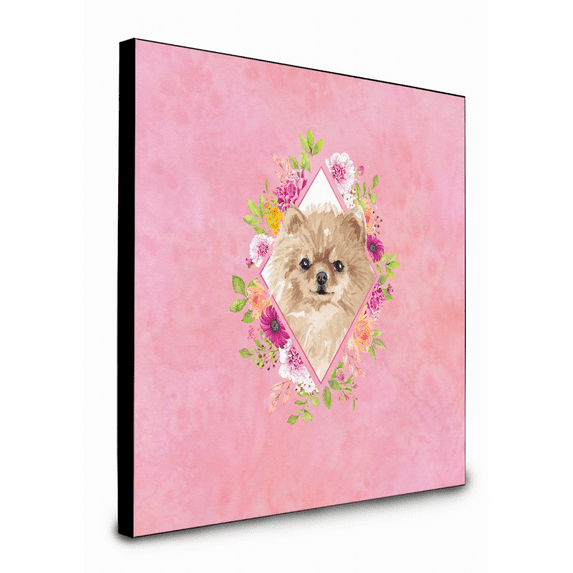 Carolines Treasures CK4219UP88 8 x 8 x 0.625 in. Pomeranian Pink Flowers Artwork Panel Wall Decor