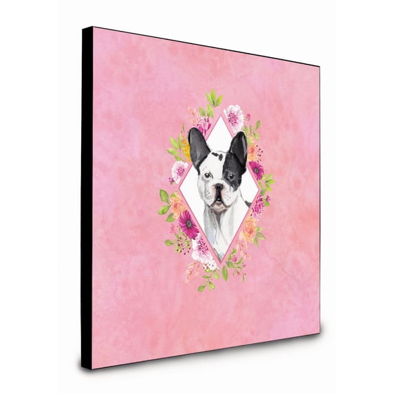 Caroline's Treasures CK4260UP88 Black and White Frenchie Pink Flowers Artwork Wall Panel, , multicolor