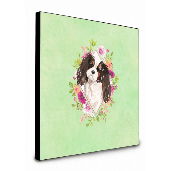 Caroline's Treasures CK4366UP88 Tricolor Cavalier Spaniel Green Flowers Artwork Wall Panel, , multicolor