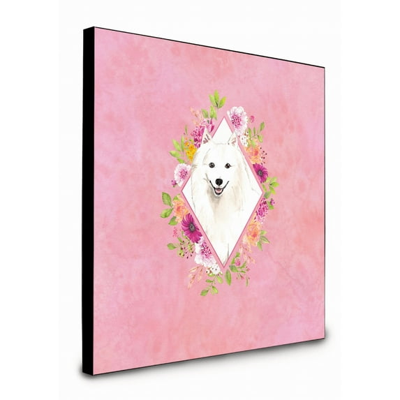 Carolines Treasures CK4229UP88 8 x 8 x 0.625 in. Japanese Spitz Pink Flowers Artwork Panel Wall Decor