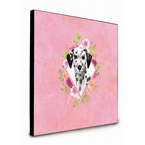 Carolines Treasures CK4242UP88 8 x 8 x 0.625 in. Dalmatian Pink Flowers Artwork Panel Wall Decor