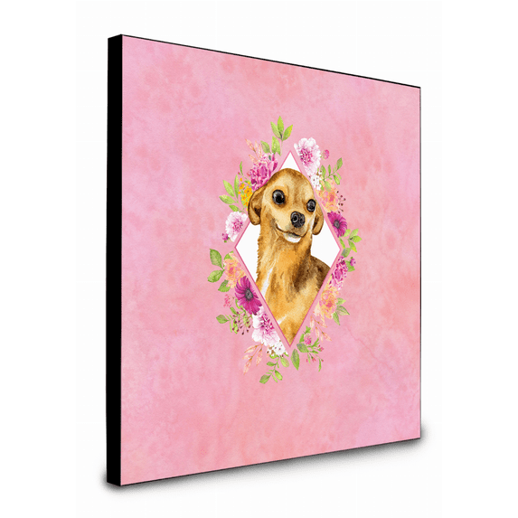 Carolines Treasures CK4128UP88 8 x 8 x 0.625 in. Chihuahua No.1 Pink Flowers Artwork Panel Wall Decor