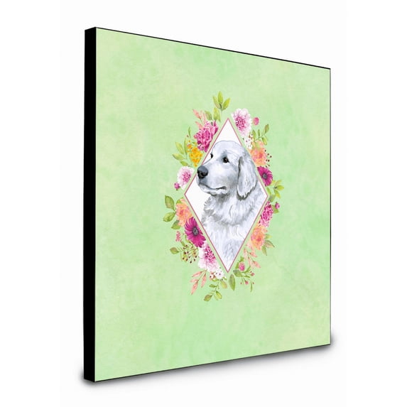 Great Pyrenees Green Flowers Artwork Wall Panel