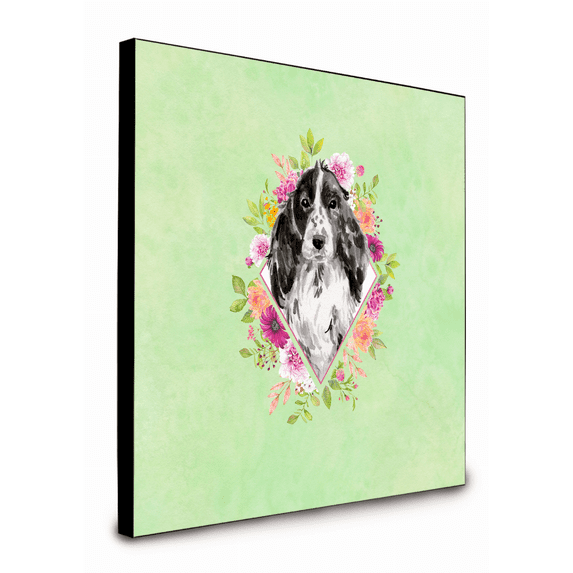 Caroline's Treasures CK4404UP88 Black Parti Cocker Spaniel Green Flowers Artwork Wall Panel, , multicolor