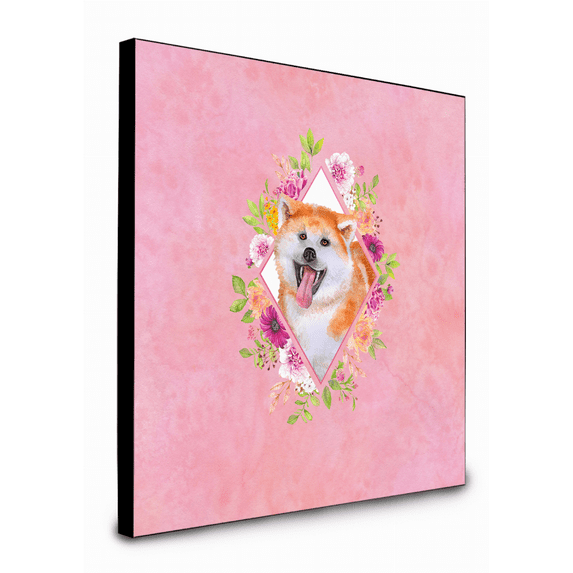 Carolines Treasures CK4111UP88 8 x 8 x 0.625 in. Akita Pink Flowers Artwork Panel Wall Decor