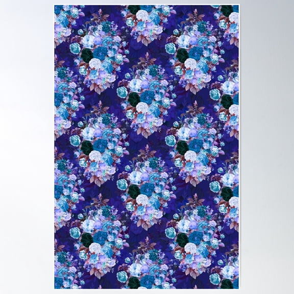 Flowers In A Diamond Floral Pattern, Decorative Pattern, Modern Design, Flowers Repeat Pattern, Vibrant Blue Floral Poster Wall Art, Modern Wall Decor For Living Room Bedroom, 12x18 UNFRAMED
