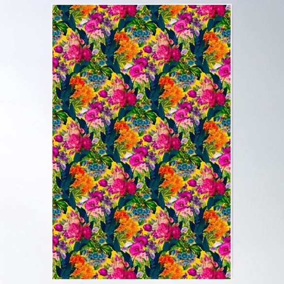 Flowers In A Diamond Floral Pattern, Decorative Pattern, Modern Design, Flowers Repeat Pattern, Yellow Floral Poster Wall Art, Modern Wall Decor For Living Room Bedroom, 24x36 UNFRAMED