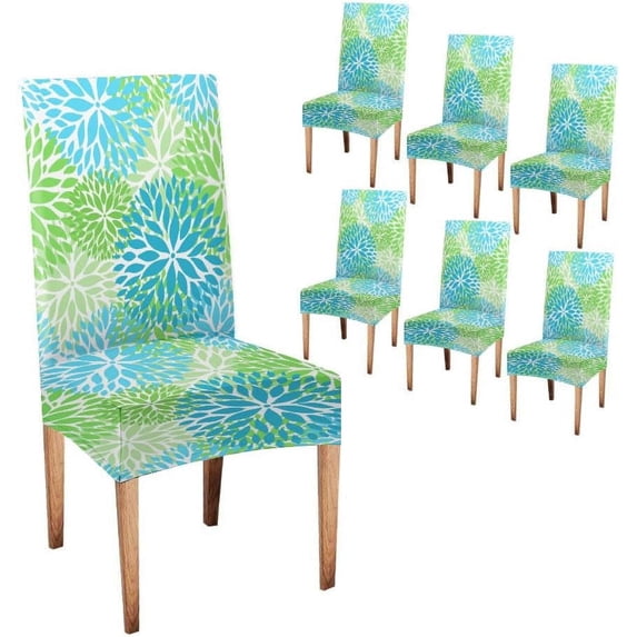 Flowers Dining Chair Cover Spring Pattern Blue Green Set of 6 Stretch Removable Washable Slipcovers for Dining Room Hotel Kitchen