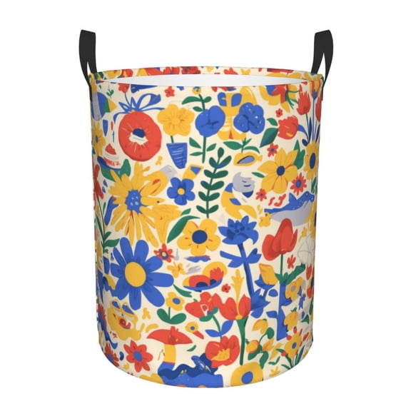 Flowers Doodle Holiday Laundry Hamper Medium Storage Basket/Toy Organizer/Dirty Clothes Bucket