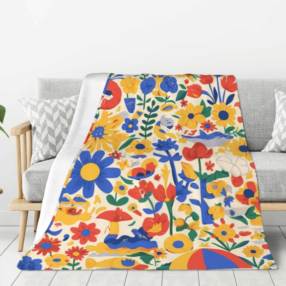 Flowers Doodle Holiday Lightweight Plush Fuzzy Cozy Soft Blankets 50"X40"