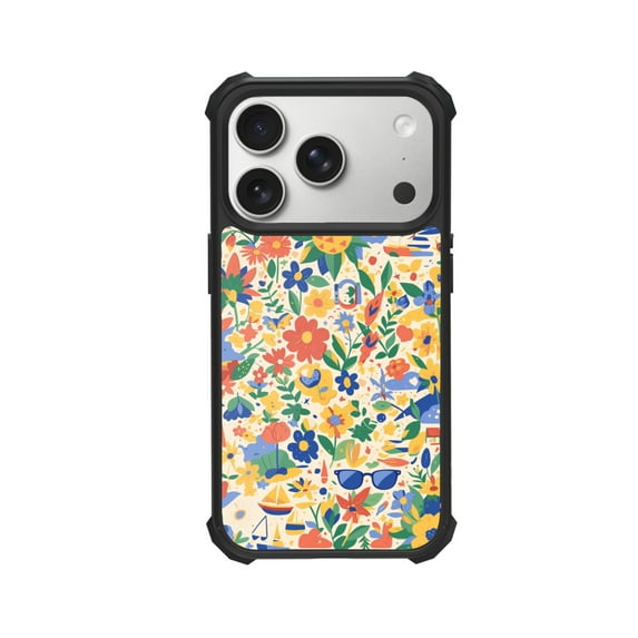 Flowers Doodle Illustration Shockproof Case For iPhone 12 13 14 15 16 Pro Max Series – TPU Bumper + Hard PC Back, Air-Cushion Corners