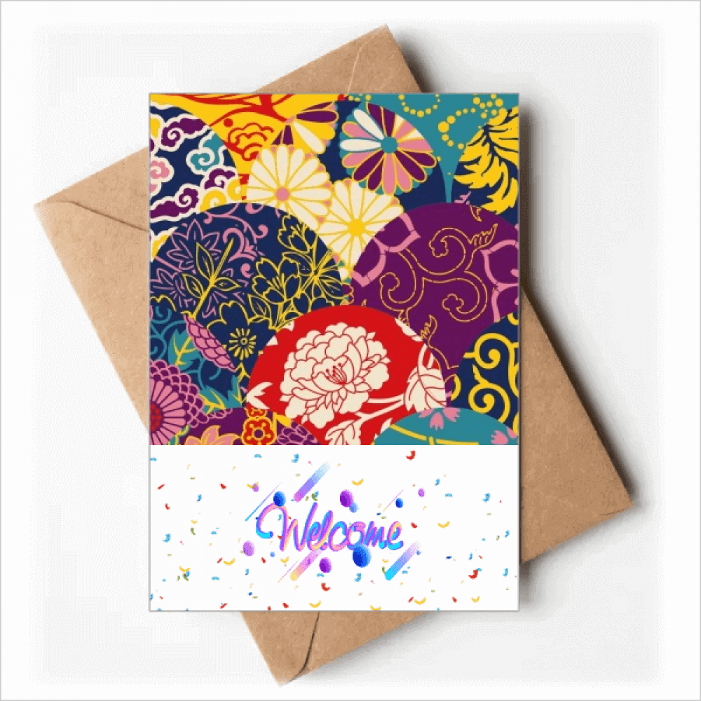Flowers Dots Pattern Chinese Japanese Style Asia Welcome Back Greeting Cards Envelopes Blank