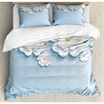 thumbnail image 1 of Flowers Duvet Cover Set, Abstract 3D Style Effect Cherry Blossoms Modern Spring Sakura Pattern, Decorative 3 Piece Bedding Set with 2 Pillow Shams, Queen Size, Pale Blue and White, by Ambesonne, 1 of 3