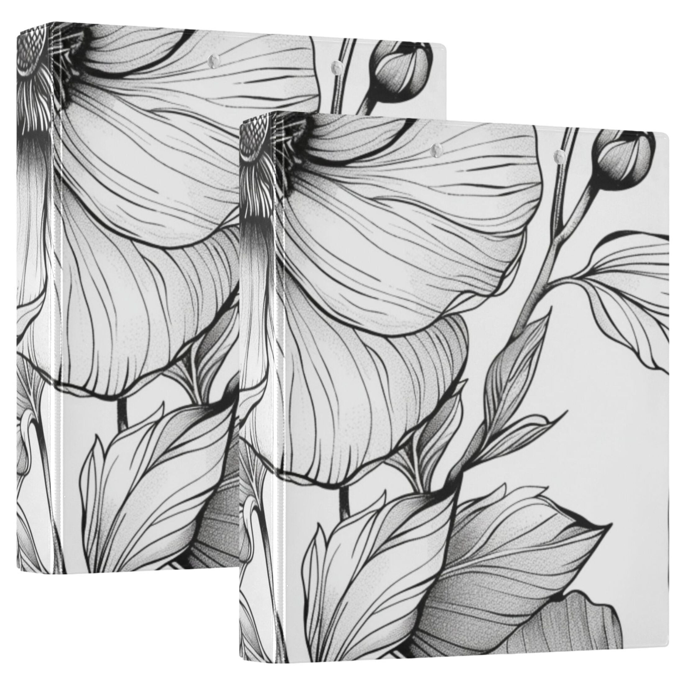 Flowers Elegant 3 Ring Binders 1.5 inch Hardcover File Folders with Interior Pockets A4 Size Organizer for School Office Hospital