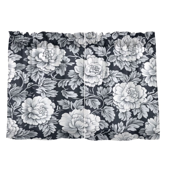 Flowers Elegant Design 27"x36" Linen Look Cafe Curtain Set with Privacy and UV Protection