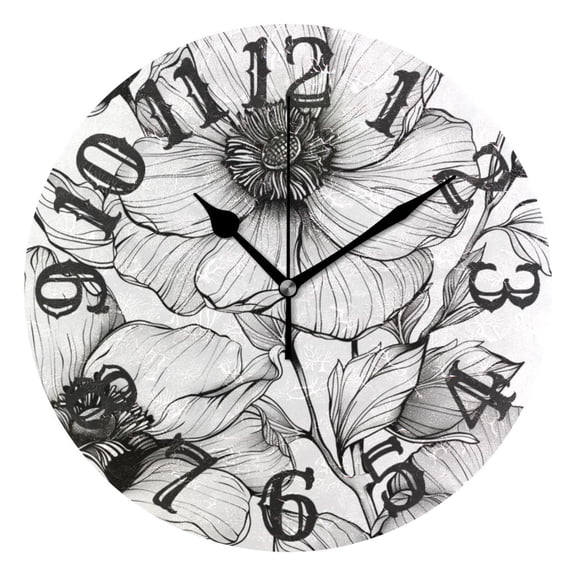 Flowers Elegant Wall Clock 10 inch Non-Ticking Easy to Read Decorative Clocks for Home Bedroom Living Room