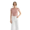 thumbnail image 1 of Flowers Embroidered Round Neck Mesh Top, 1 of 4
