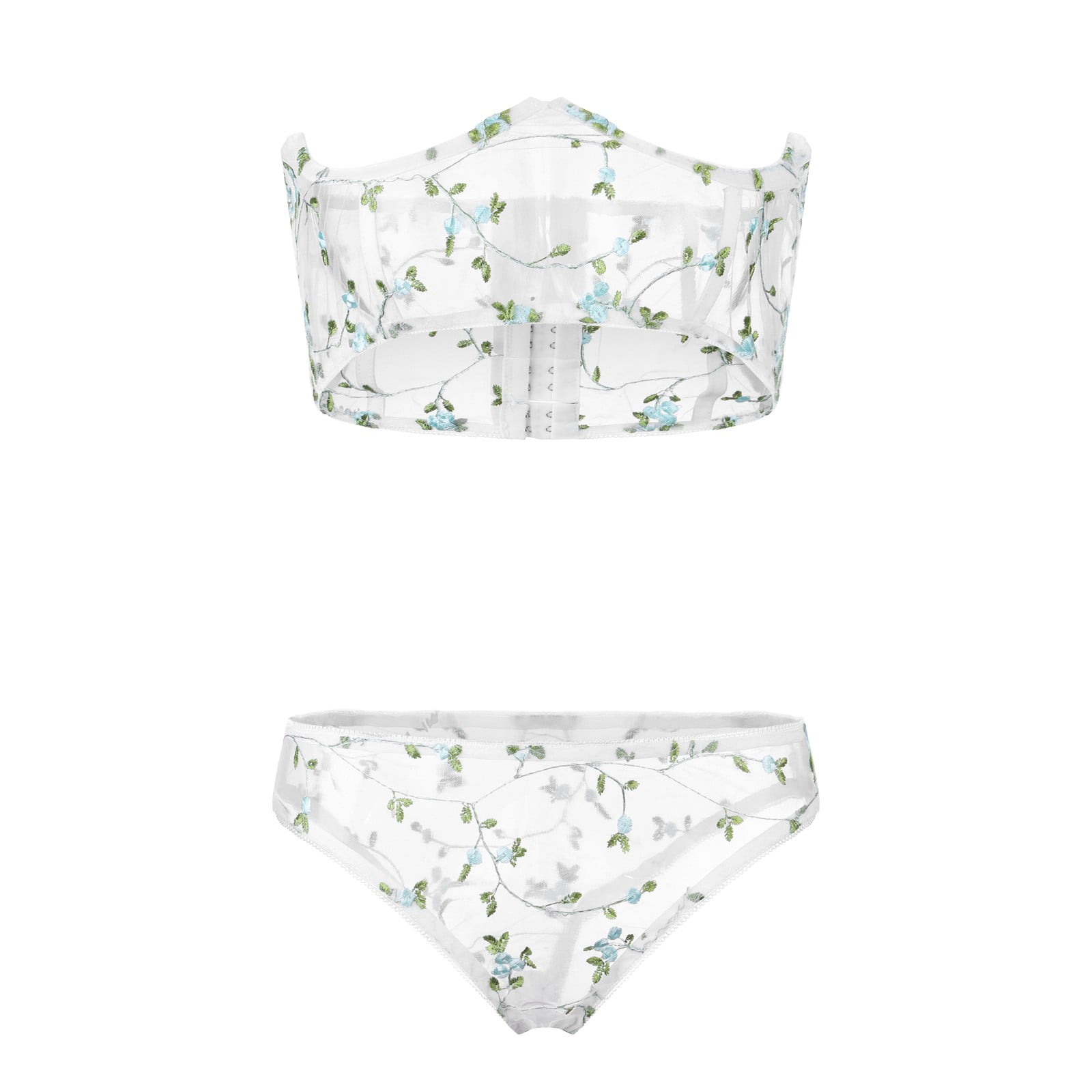 Flowers Embroidery Bra Thong Sleepwear Underwear Women Lingerie Travel Bra Case Full Body