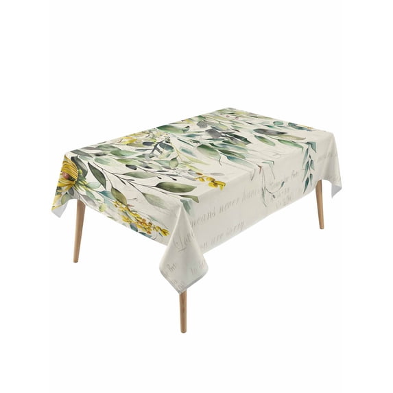 Flowers Eucalyptus Rectangle Tablecloth, Vintage Botanical Floral Leaves Waterproof & StainResistant Tablecloth, Washable Oil-proof Table Cover for Dining/Party/Wedding/Camping/Buffet 54x108 In